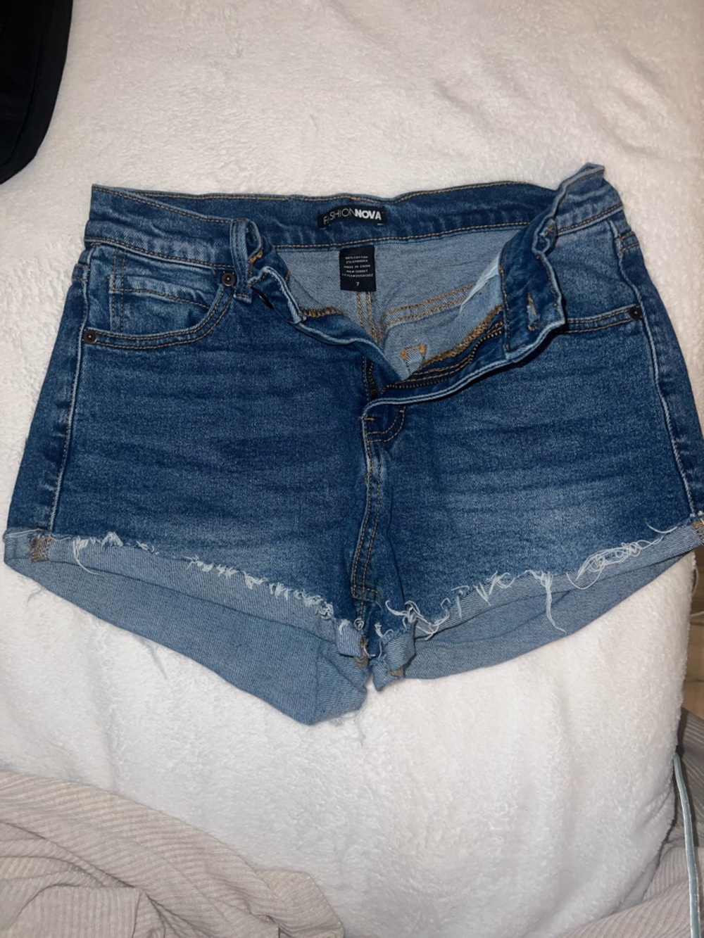 Fashion Nova Dark Blue Distressed Denim Cutoff Shorts